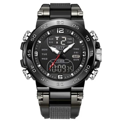 FOXBOX Luxury LED Digital Waterproof Men's Watch with Alarm and Dual Time Display (All Black)