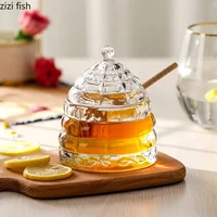 Transparent Glass Storage Jar with Lid Honey Syrup Storage Jar Jam Storage Jar Household Storages Container with Stirring Rod 1