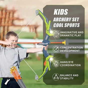 Bow and Arrows for Children Kids Archery Bow Practice Recurve Bow Outdoor Sports Game Hunting Shooting Toy Boys Gift Bow Kit Set 1