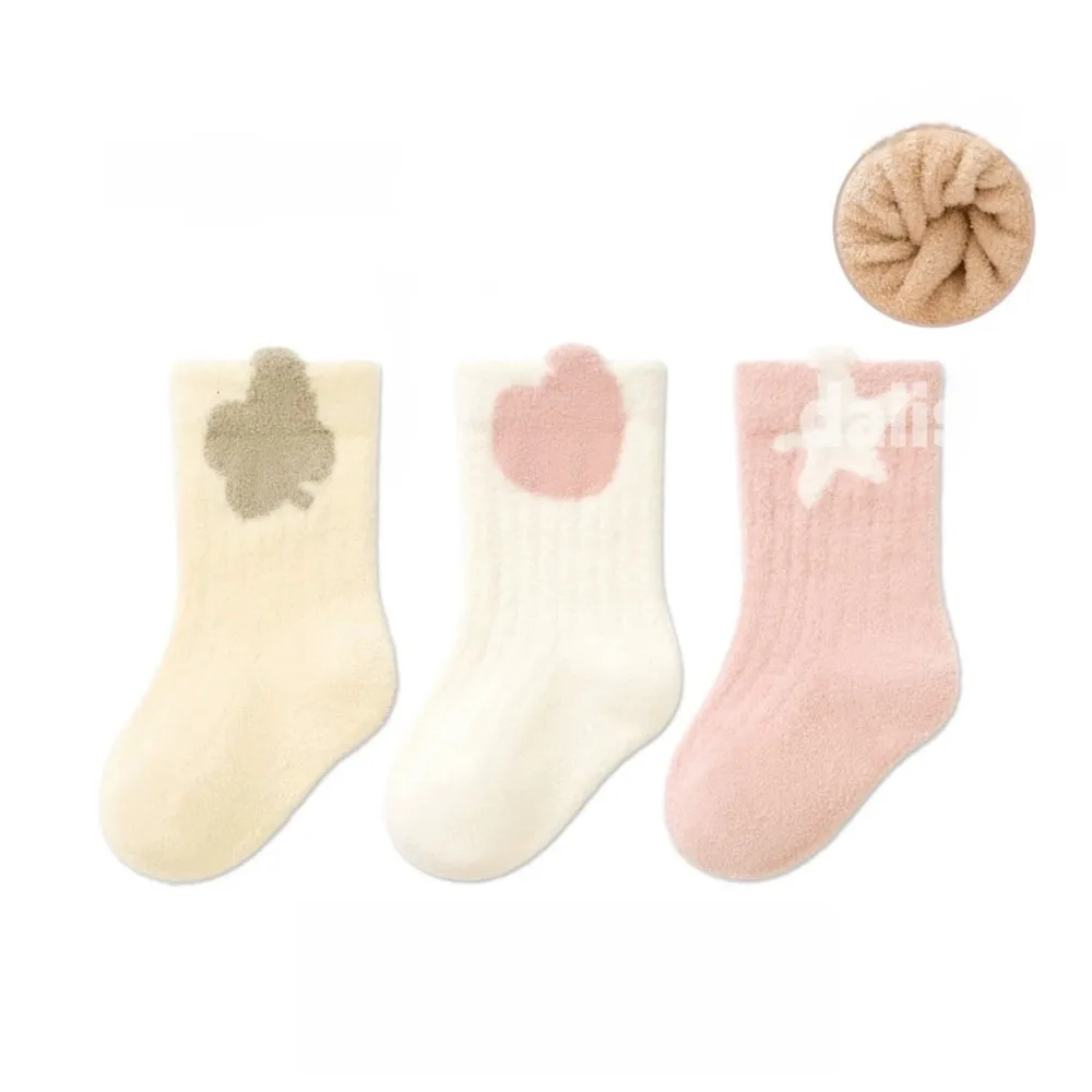 3 Pairs Winter Terry Fur Thicken Kids Newborn Baby Anti-slip Socks Cute Cartoon Floor Playing Plush Socks 0-5Y