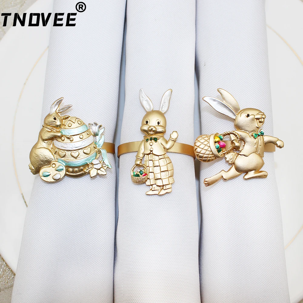 1PcsNewEasterRabbitNapkinRingsMatteGoldMetalBunnyNapkinRing