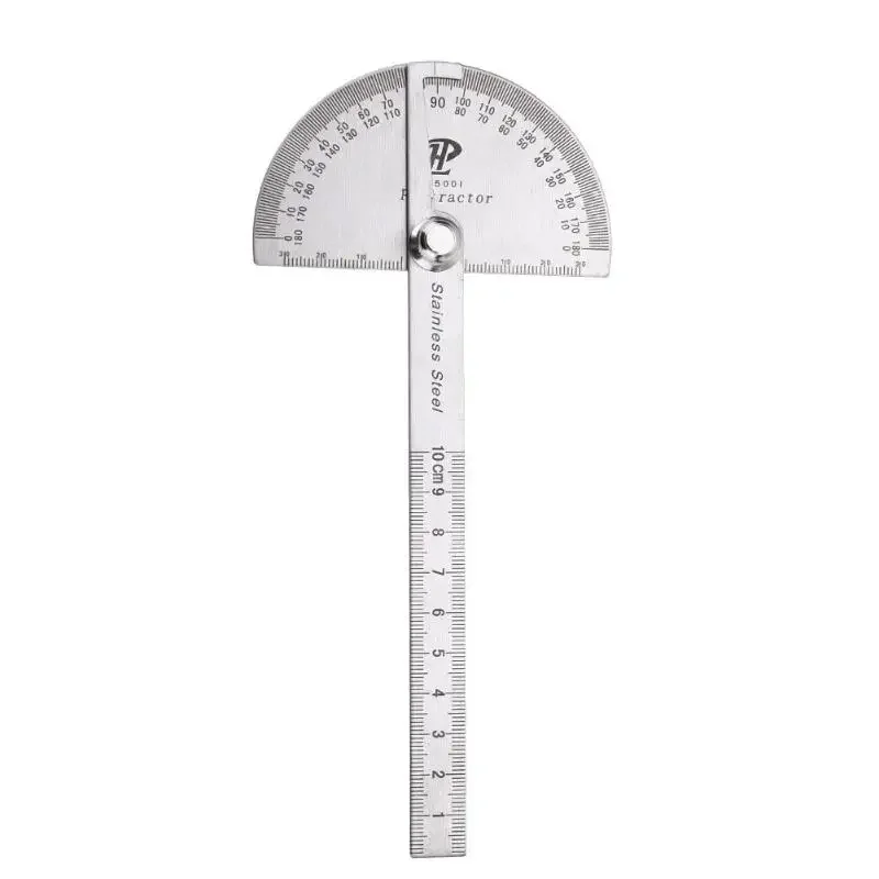 180 Degree Adjustable Protractor Multifunction Stainless Steel Roundhead Angle Ruler Mathematics Measuring Tool