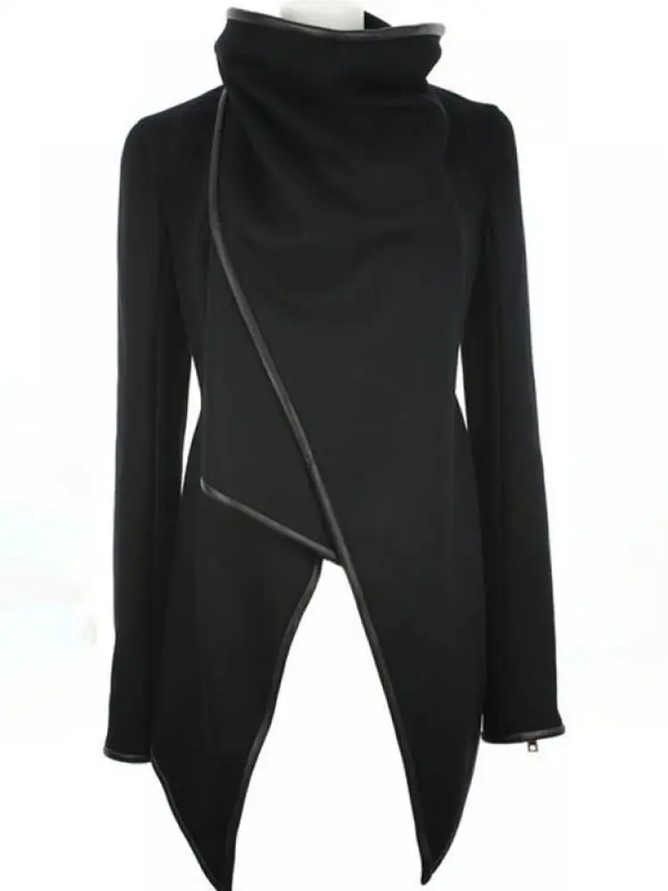 Onecozyday Female Black Asymmetric Jackets Split-Joint High-Neck Long Sleeves Coats For Women Spring and Autumn Outerwears