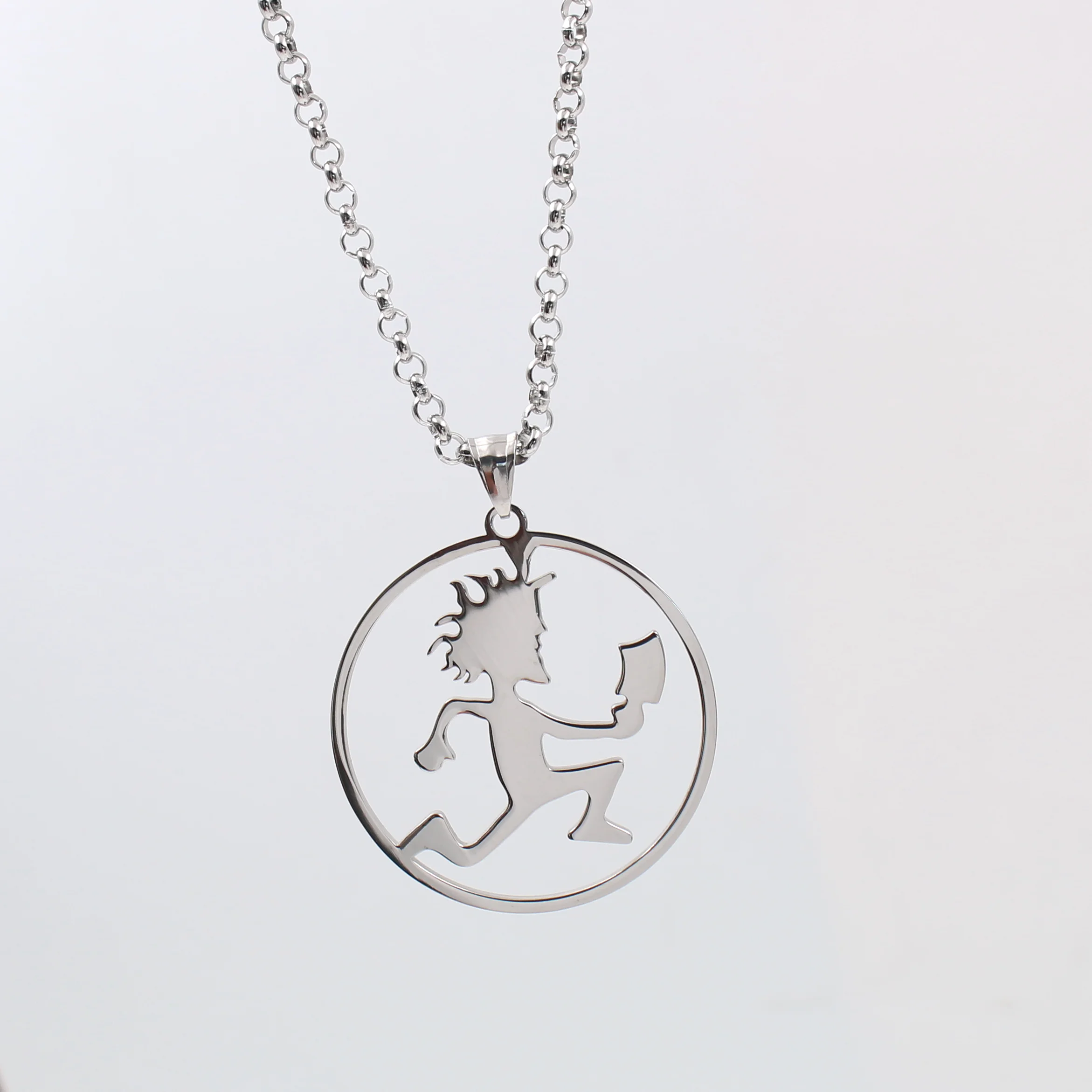Silver Juggalo Circled Hatchetman Charm Stainless Steel ICP Hatchet Man Pendant Necklace Rolo Chain |