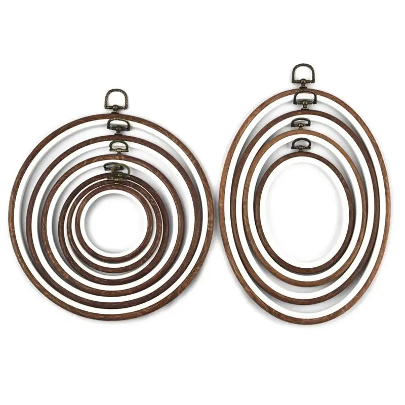 Description Picture 3 of itemSewing Tool Round Oval Wooden Color Embroidery Hoops Frame Set Plastic Embroidery Hoop Rings For DIY Cross Stitch Needle Craft