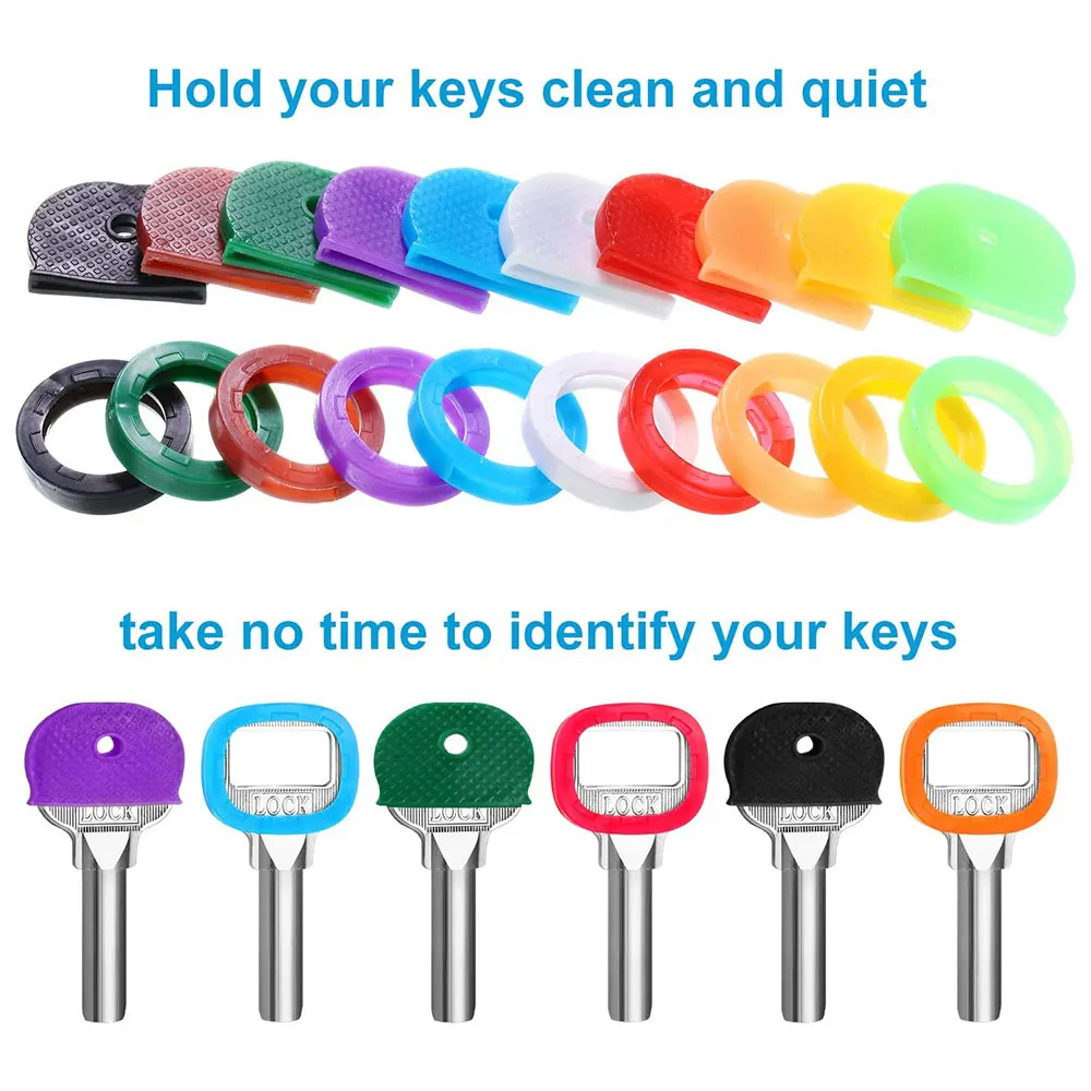 Mixed Plastic Key Caps Covers 24/32Pcs Topper Elastic Case for DIY Key Chains Key Rings Rubber Head Caps Keys Locks Tags ID Markers