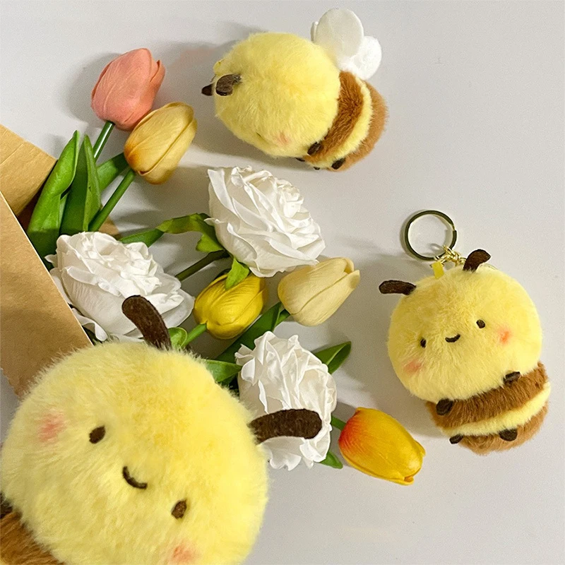 1PC Charms Stuffed Lovely Fluffy Ornament Little Bee Pendant Car Toys Keychain Plush Dolls Child Holiday Gifts 2
