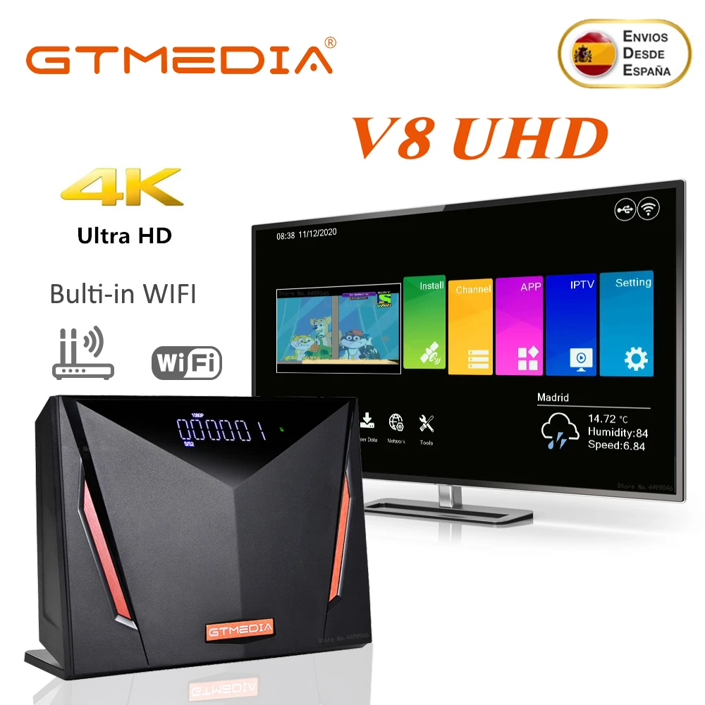 Gtmedia V8 Uhd Mars 4K Ricevitore Tv Satellitare Ultra Hd Dvb-S/S2/S2X + T/T2 + C, Supporto Mars /Ecam/Ccam/M3U Tv Box Con Slot Per Schede Ca