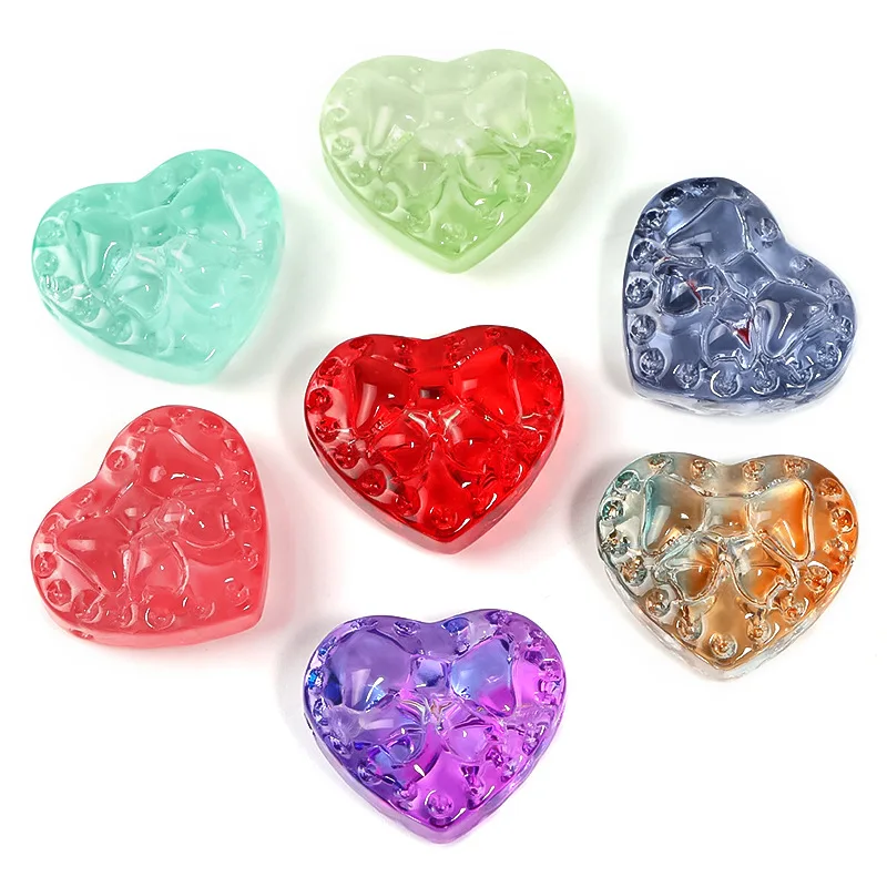 10pcs 16x14mm Heart Shape Handmade Bowknot Embossment Lampwork Glass Loose Beads For Jewelry Making DIY Bracelet Crafts Findings