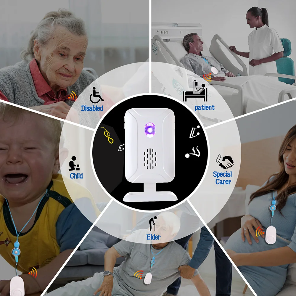 Medical Alert Button Emergency Alarm Button Wireless Range Caregiver Pager for Elderly 280M Distance Smart Call System Emergency Life Fall Alert Alarm Patient Senior Care