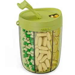 Spacious, Moisture - Proof Pill Organizer with Wide Opening & 20 Labels (Green1)