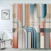 Mid Century Shower Curtain Black Gray Tan Abstract Sun Geometric Neutral Rustic Modern Arch Fabric Bathroom Decor Set Hooks 2