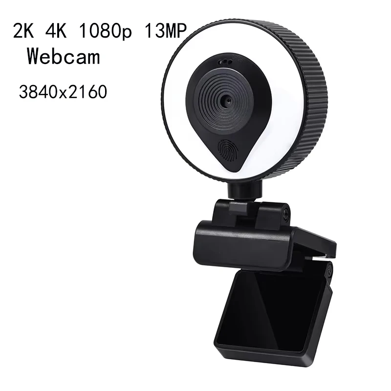 HD 13MP1080P 2K 4K Webcam PC Laptop Auto Focus Webcam Live Streaming Flexible with Microphone Live Broadcast withLight 3840x2160 2