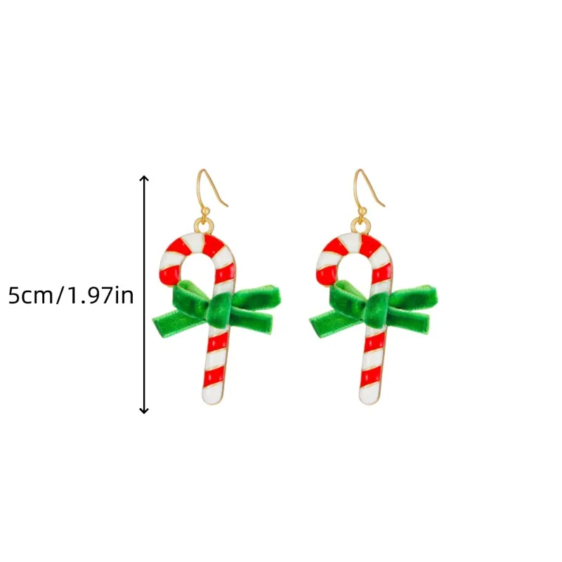 Cute Red Green Candy Cane Earrings Suitable for New Year Party Fuuny Christmas Gifts for Women Girls