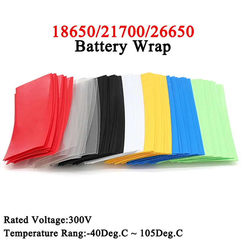 

20/100/300Pcs 18650/21700/26650 Lipo Battery Wrap PVC Heat Shrink Tube Precut Insulated Film Cover Lipo Battery Sleeve Casing