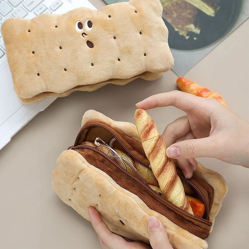 창의적인 시뮬레이션 샌드위치 비스킷 연필 가방, 귀여운 봉제 연필 가방, 학생 문구 보관 가방, 학생용품