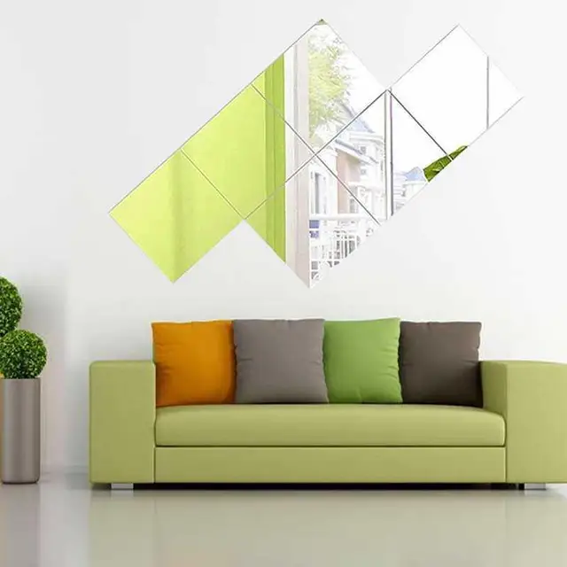 2Db Tükör Fali Matrica Lakberendezés Gyémánt Négyzet Dekorációk Eltávolítható Barkácsolható Nappali Művészeti Díszek Otthon - Image 3