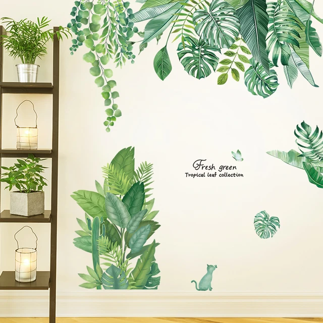 1 Ensemble (2 Pièces) Stickers Muraux De Feuilles De Plantes Vertes  Tropicales Et De Motifs, Mode en ligne