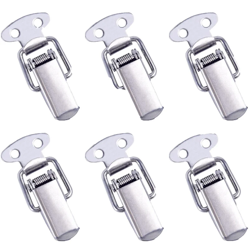 Description Picture 5 of item6 Set Stainless Steel Tension Lock Cap Lock Cabinet Boxes Spring Loaded Latch Catch Toggle Hasp Sliding Tool Part High Quality