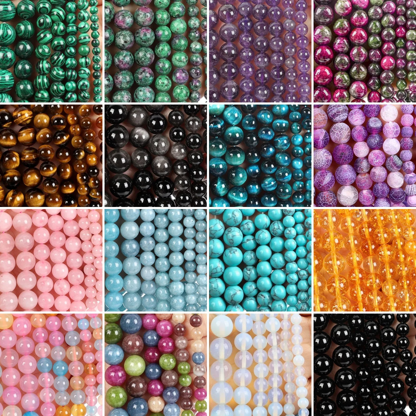 Natural Stone Beads Tiger Eye Amazonite Rose quartz Turquoises Obsidian Agates Beads For Jewelry Making DIY Bracelet 4 6 8 10mm 5