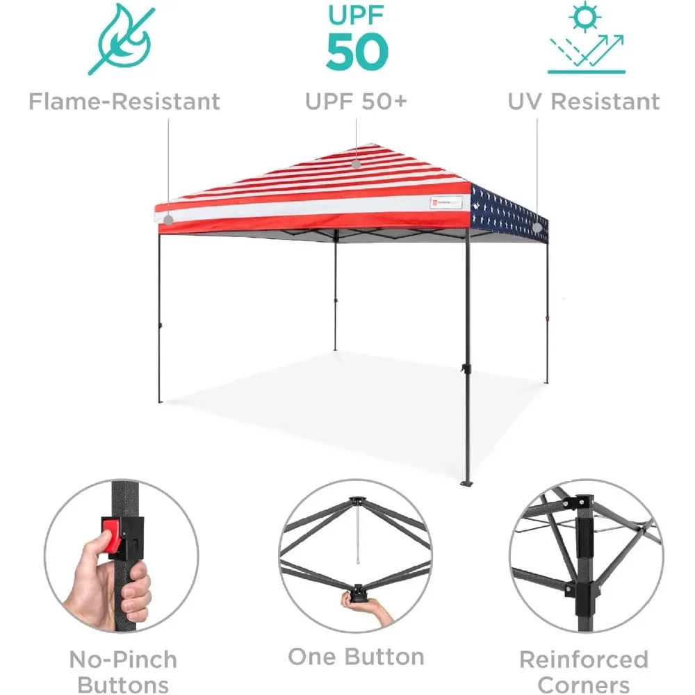 10x10ft 1-Person Setup Pop Up Canopy Tent Instant Portable Shelter 1-Button Push Case 4 Weight Bags