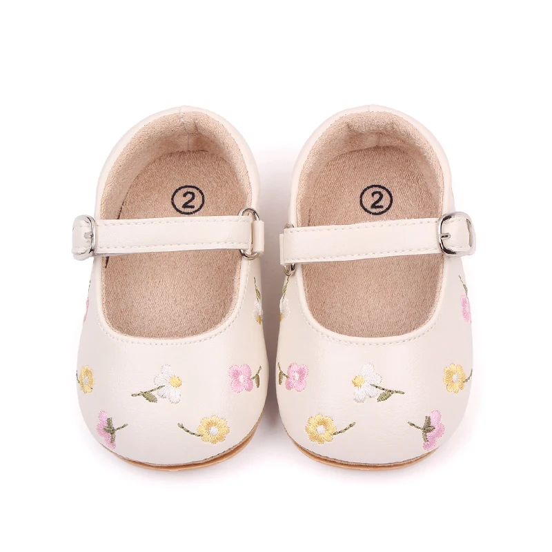 Baby Girl Princess Shoes High Quality Soft PU Embroidery Flower TPR Sole Anti-slip for Toddler Girl 0-12 Months 2023 New Fashion