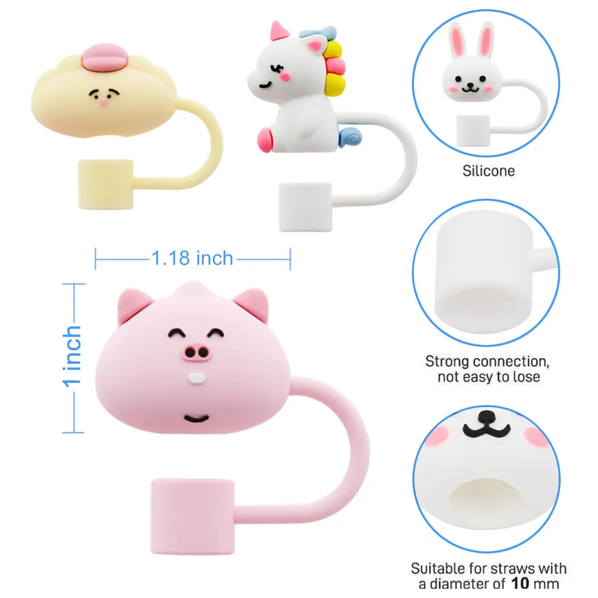 동물 빨대 팁 커버 재사용 가능한 빨대 토퍼, 텀블러 및 스탠리용 방진 빨대 보호대 커버 플러그