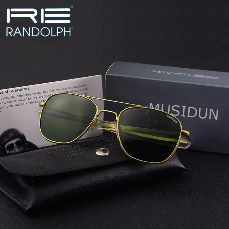 RE Sunglasses Man USA Army Military Aviation Pilot Sunglasses Glass Lens Woman Luxury Brand Retro Titanium Frame High Quality