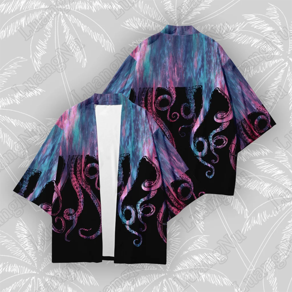 Octopus Kimono Summer Japanese Streetwear Cloak Haori Samurai Costumes Men Women Yukata Casual Beach Cardigan