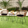 3 pcs Wicker Rattan Patio Conversation Set with Tempered Glass Table  Flaxen Yellow 6