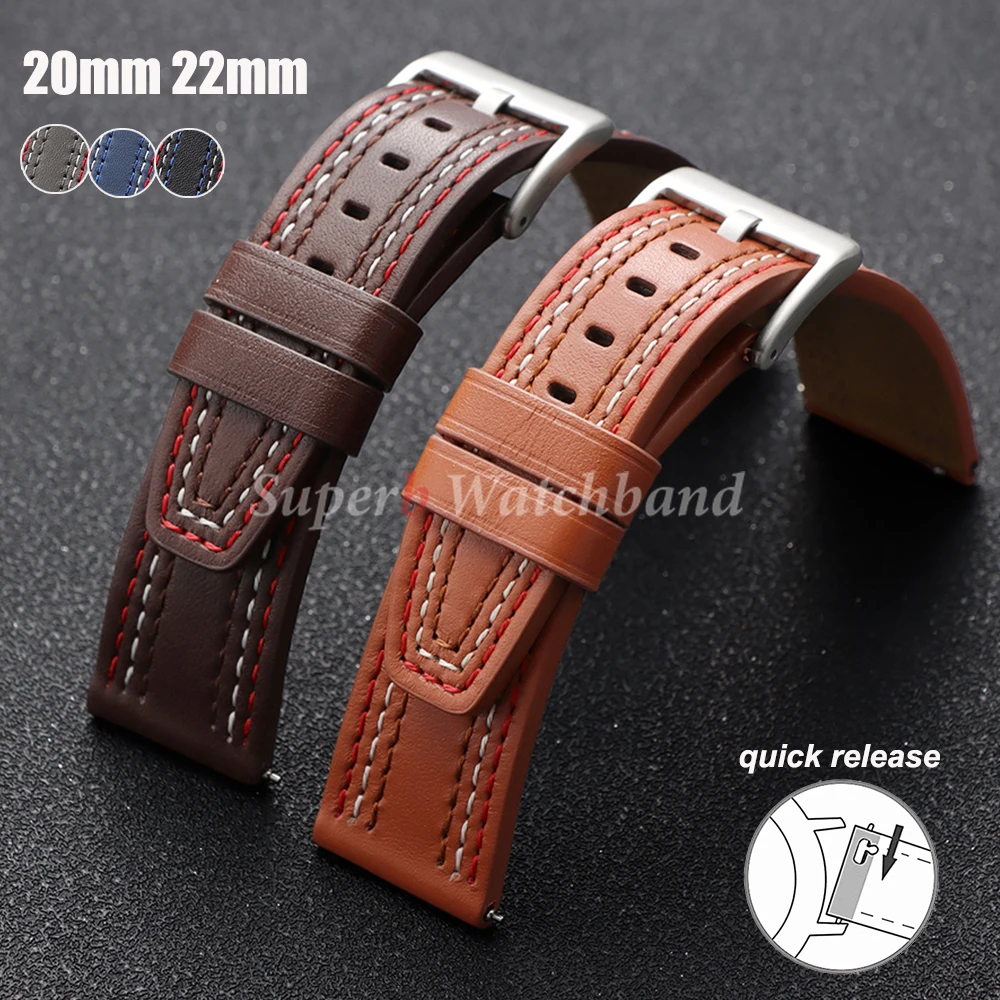 Genuine Cowhide Leather Universal Watchband Bracelet - Black, Blue, Gray, Brown