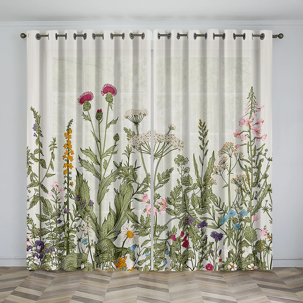 

Small Fresh flower 3D digital printed curtain Living room Study Home decoration 90g polyester fiber curtain fabric two panels