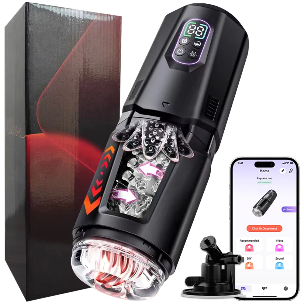 APP-Steuerung Automatischer Schub 360° °   Rotation Masturbator Cup Lecken Vibrierende LCD Vakuum Penis Pumpe Vergrößerungs Sex Spielzeug für Männer