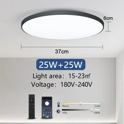 Smart LED Ceiling Lamp with Remote Control - Dimmable Ceiling Light for Bedroom & Living Room (Black 50W)