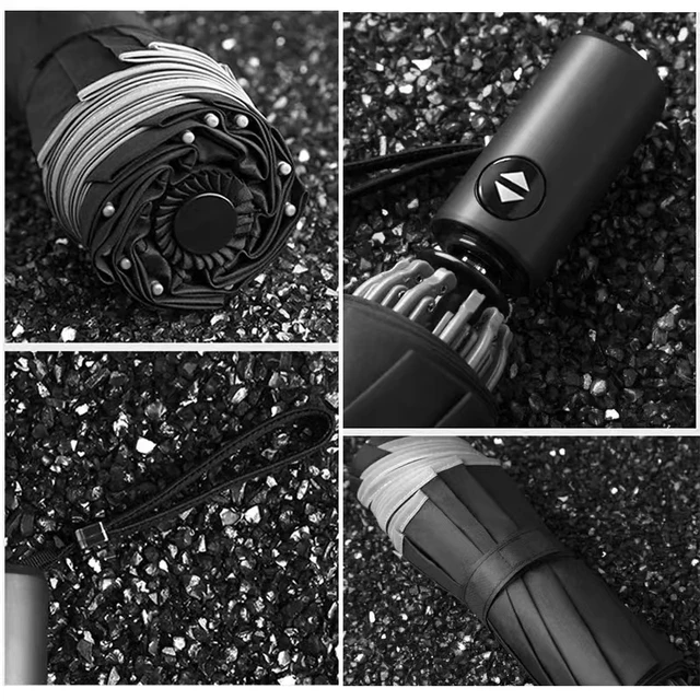 Teljes Automatikus 10 Csont, Háromszoros Forgó Led-Es Zseblámpás Esernyő Üzleti Vállalkozás Elleni Összecsukható Napsütéses - Image 2