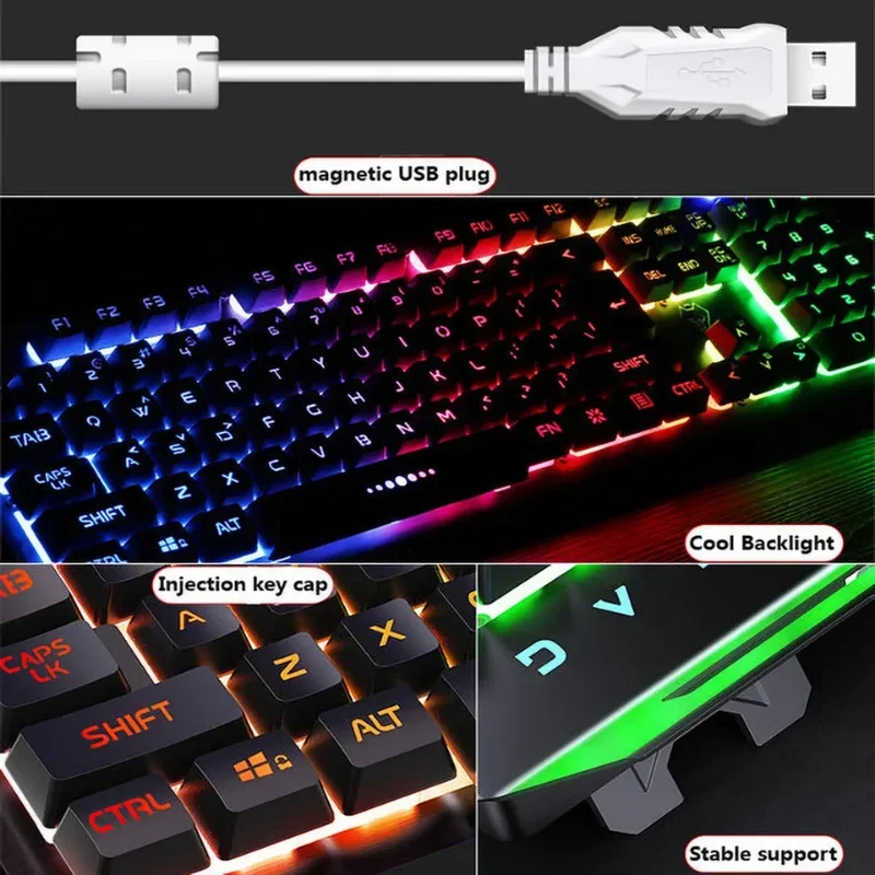 GX2 유선 콤보 104 키 LED 조명 변경 가능 방수 RGB 백라이트 게임용 기계식 키보드 및 마우스 데스크탑 노트북 용 세트