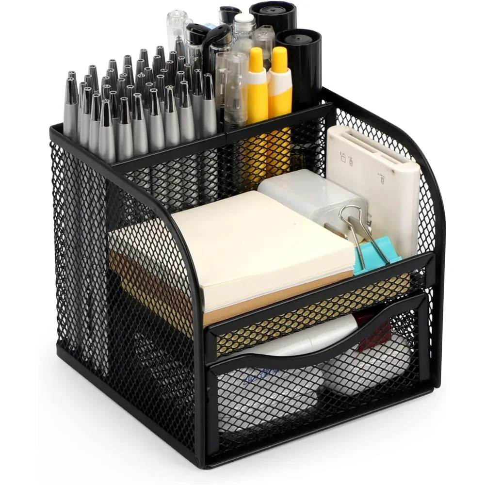 2 PCS Mesh Desk Organizer Metal Pencil Pen holder Storage Office organization Home Art Supply Storage Box Multi-functional Caddy