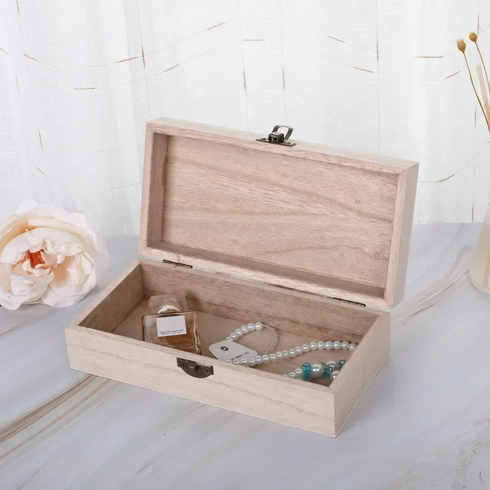 Wood Storage Box Retro Wooden Jewelry Storage Box Vintage Wooden Box Lock Rectangular Desktop Organizer Necklace Bracelet Ring Ornaments