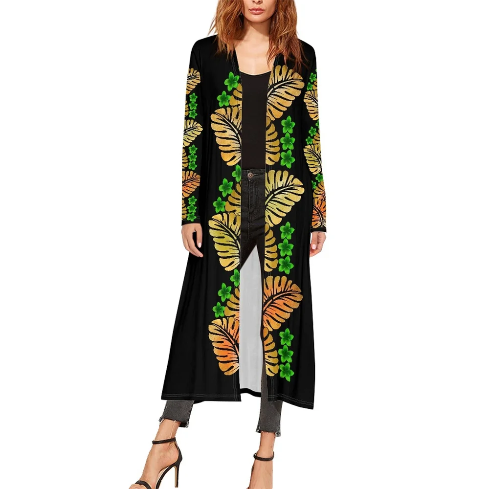 

Women's New Fashion Long Sleeve Cardigan Trench Coat Kimono Custom Polynesian Tribal Samoan Tonga Islander Printed Drop Ship