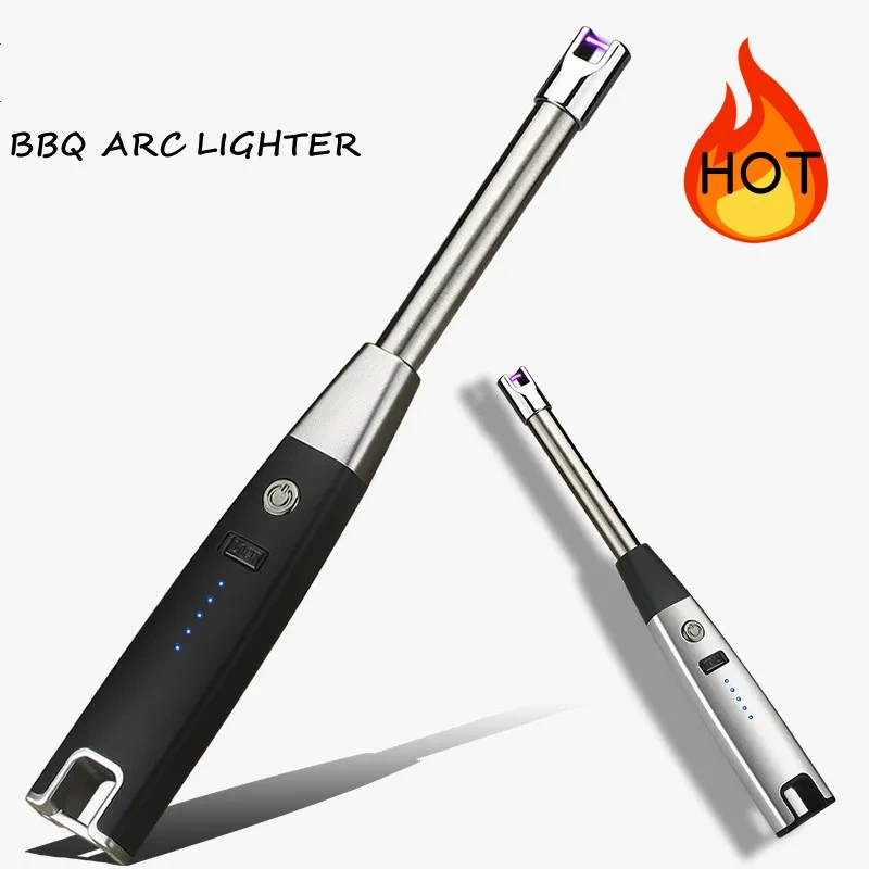 

Hot Metal Windproof Pulse Plasma USB Arc Lighter Outdoor Kitchen Barbecue Flameless LED Display Electric Lighter Men's Gift