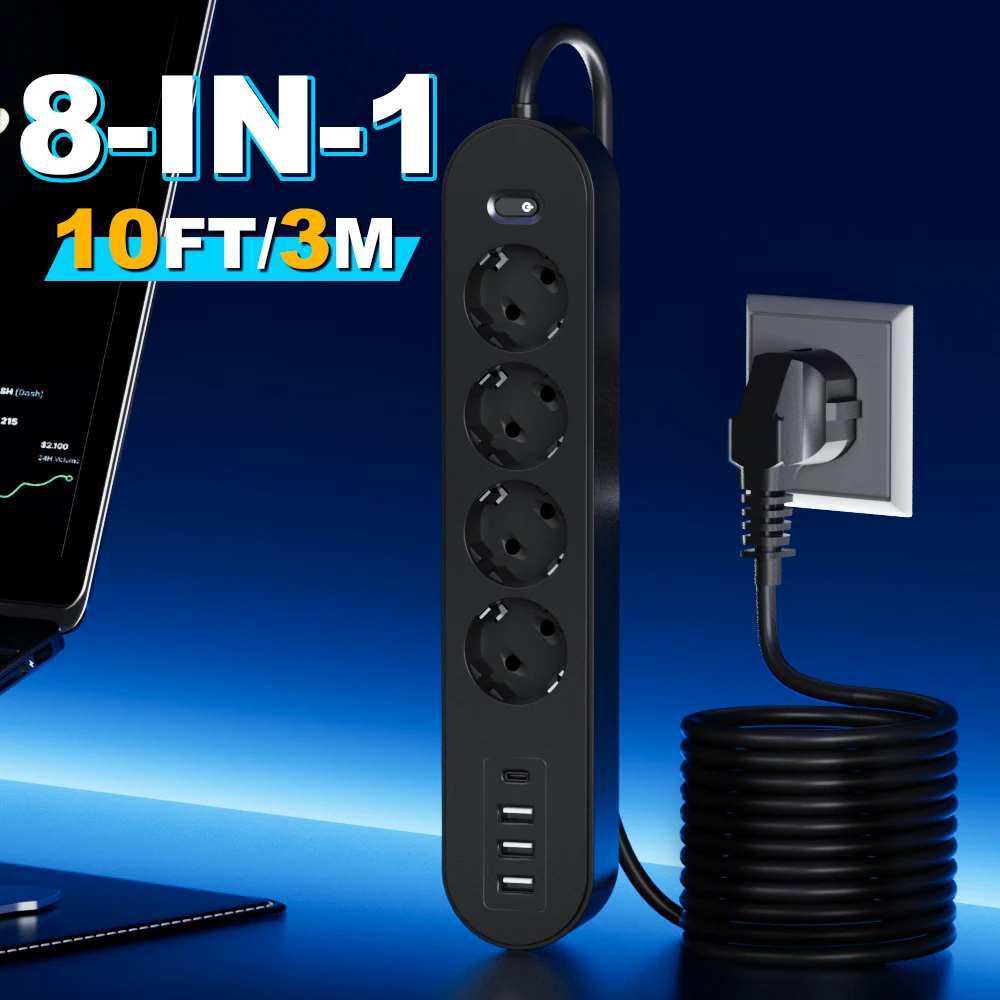 1 High-End 8-in-1 Power Strip with Overload Protection, One Master Switch, 4 Ac Outlet S9b72d1a1f92149dd88dcda72d4559844Z