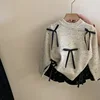 Korean Childrens Clothing Set 2025 Bow Knit Sweater Cake Skirt New Fashion Set Childrens Clothing Trend Toddler Girl Clothes