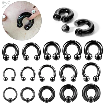 ZS 블랙 컬러 Bcr 셉텀 링 스테인레스 스틸 말굽 후프 코 링 펑크 록 대형 게이지 피어싱 이어 익스팬더, 2G, 4G, 6G, 8G, 1 개