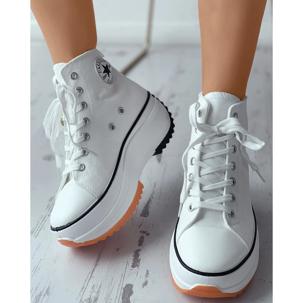 Platform High-Top Canvas Shoes for Women Sneakers Shoes Casual Korean Eyelet Lace-up Canvas Shoes y2k Sports Shoes  Chaussures