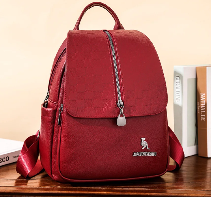 New Fashion Women Backpack Luxury Plaid Designer Leather Large Capacity Shoulder Bags School Bag Ladies Casual Travel Backpacks