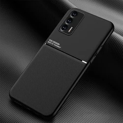 Elegant Leather Matte Protective Phone Case with Magnetic Dustproof Feature for Realme 7 Pro (Black)