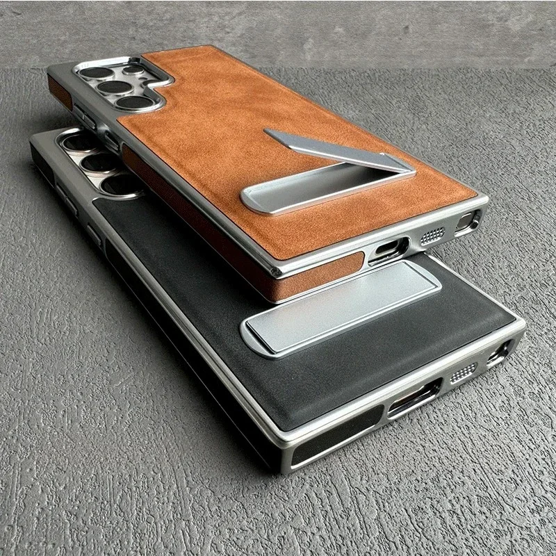 Ultra Business Plating Leather Case with Kick-Stand & Fold Stand Holder