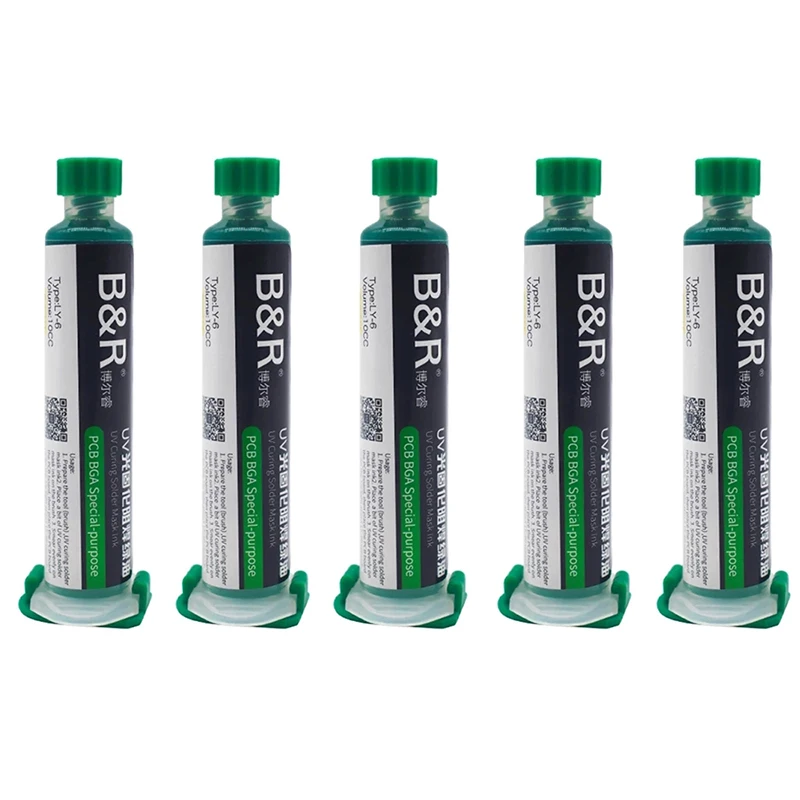 B&R 5pcs 10ml Green UV Curing Solder Mask Ink for PCB BGA Circuit Board Insulating Protect Soldering Paste UV Photosensitive Oil