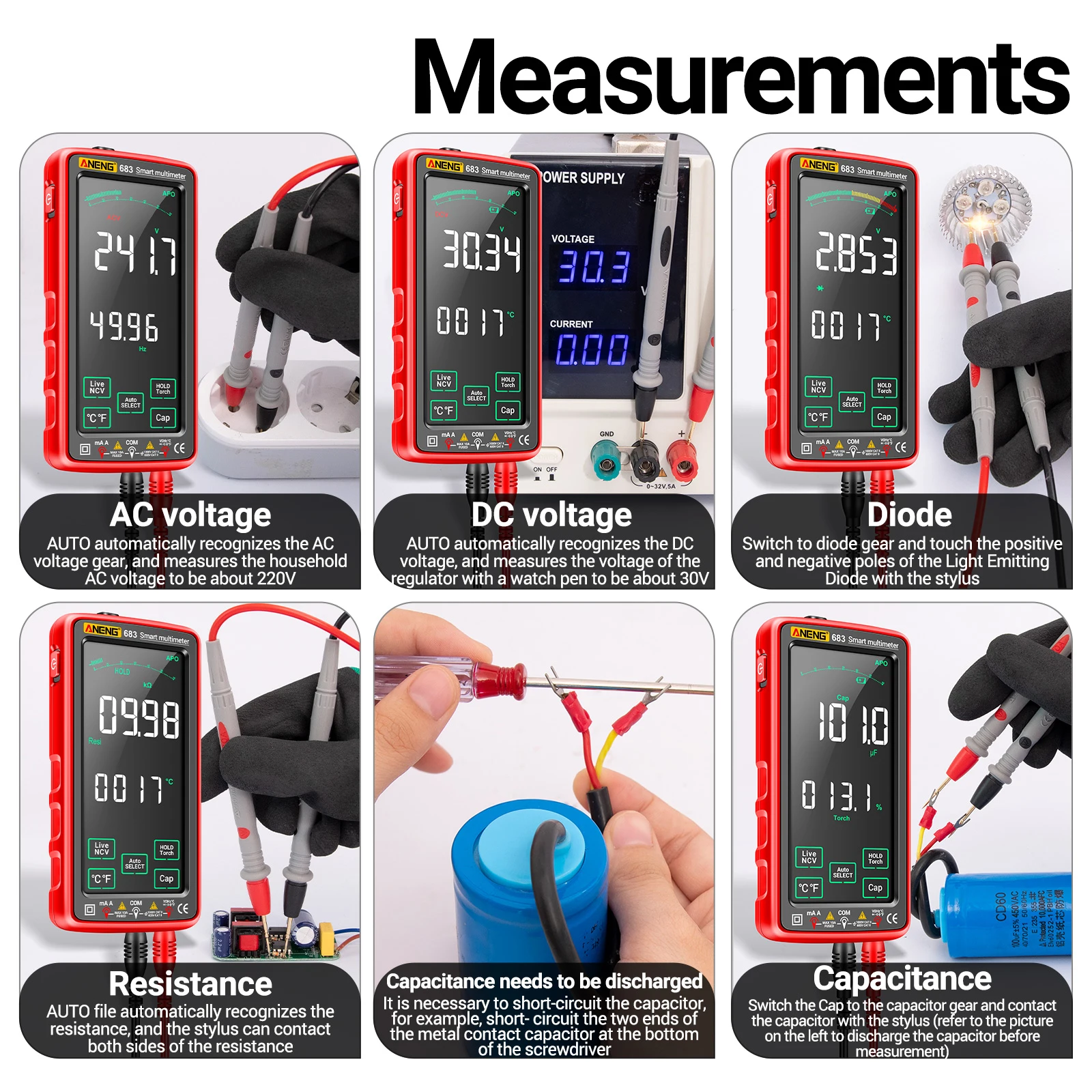 ANENG 683 6000 Counts Digital Multimeter Smart Anti-burn Rechargeable Universal Meter VA Reverse Display NCV Tester Flashlight 6