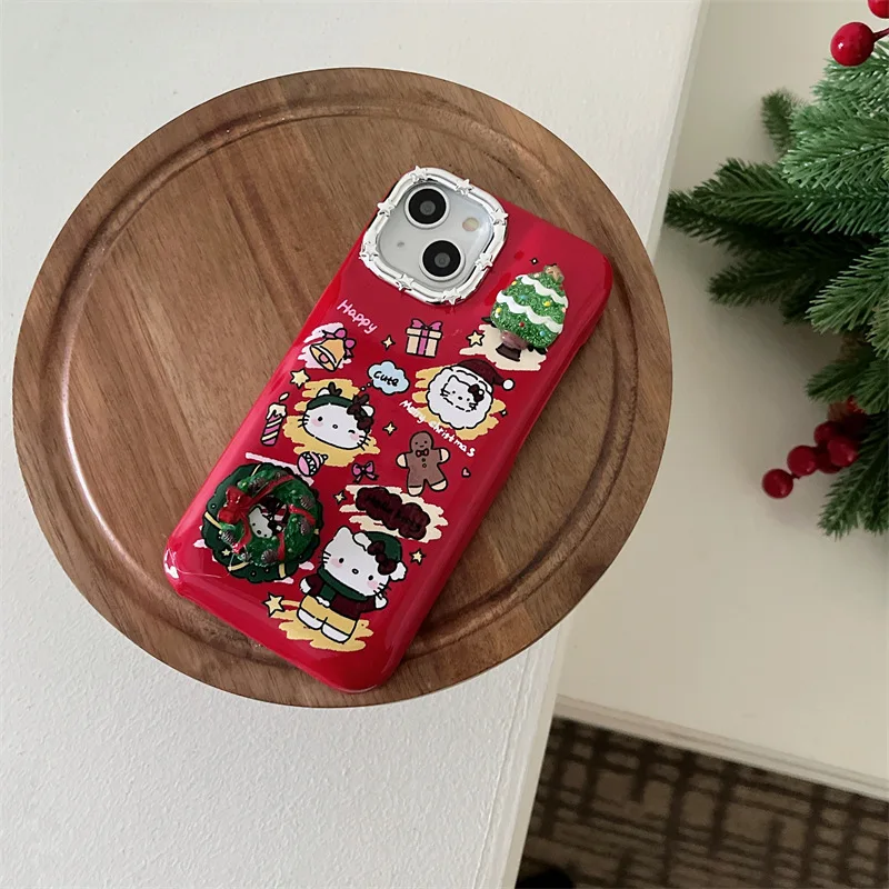 Custodia per telefono per Apple iPhone 15 14 13 12 11 Pro Max buon natale Sanrio Hello Kitty Cover 3D Christmas Tree Shell